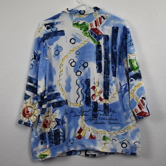 Allison Daley 3/4 Sleeve Full Zip Jacket Nautical Pattern Size PL Gently Used - Picture 3 of 6
